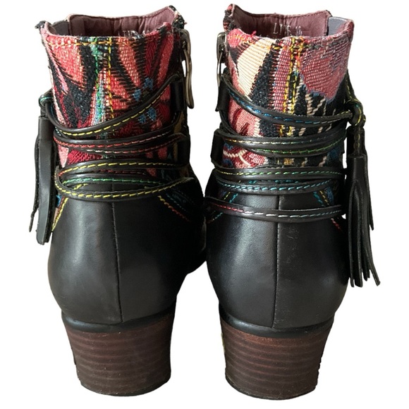 L' Artiste Spring Step Live Leather Tapestry Floral Ankle Bootie Fringe Women - Picture 8 of 15